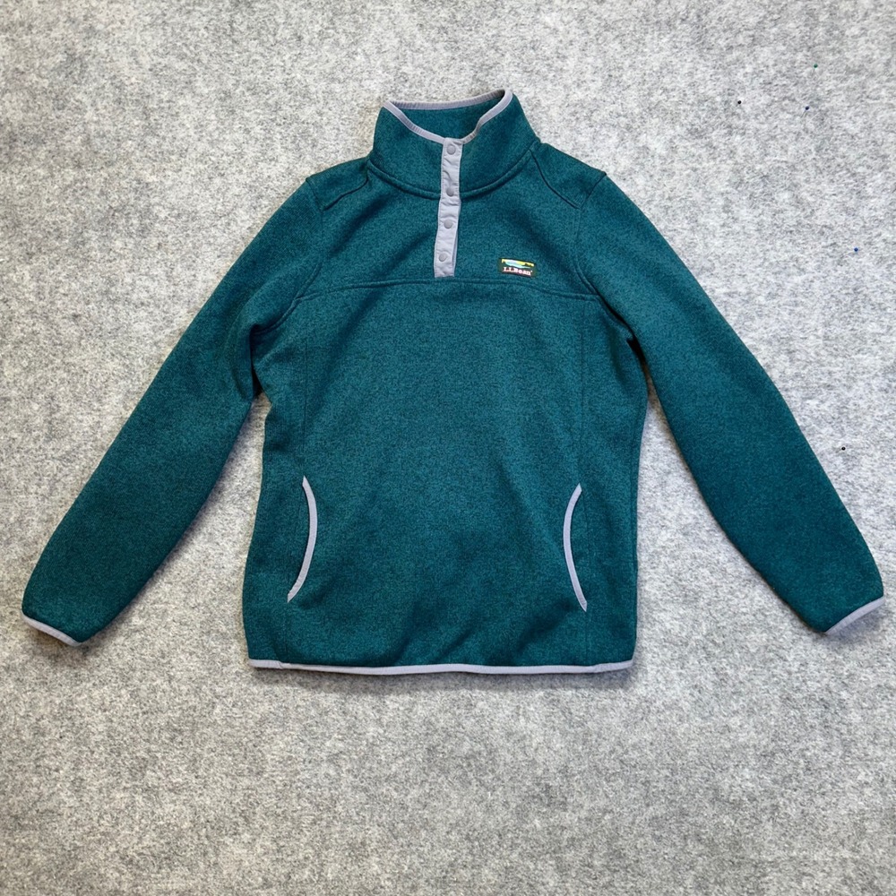 L.L.Bean Sweater Fleece Pullover Women Medium Teal Heather Snap Mock Neck